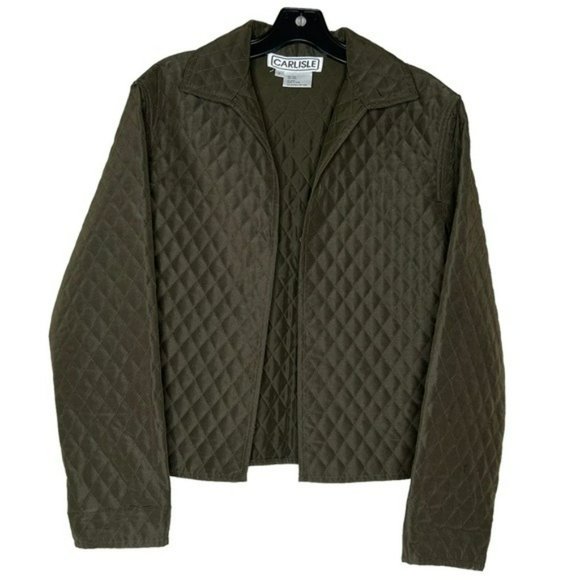 Carlisle Olive Green Silk Wool Lightweight Quilt Open Jacket Blazer Size 2 - Picture 9 of 9